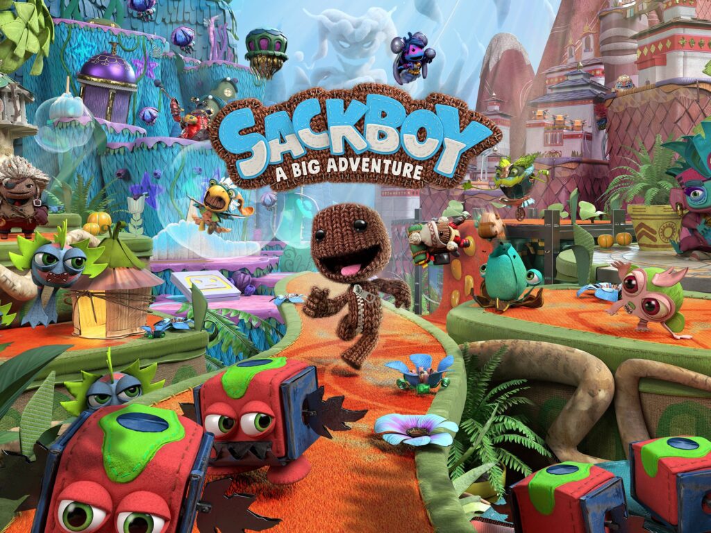 Sackboy: A Big Adventure gameplay with characters navigating a colorful music level.