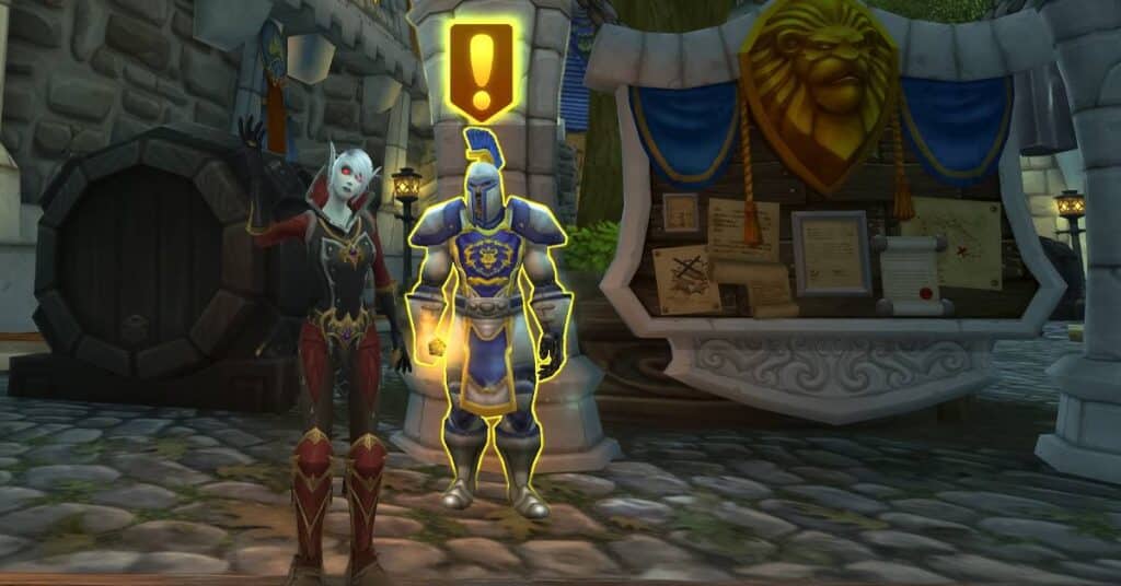  Characters in Stormwind City preparing for adventures with Gamer-Choice.com logo.