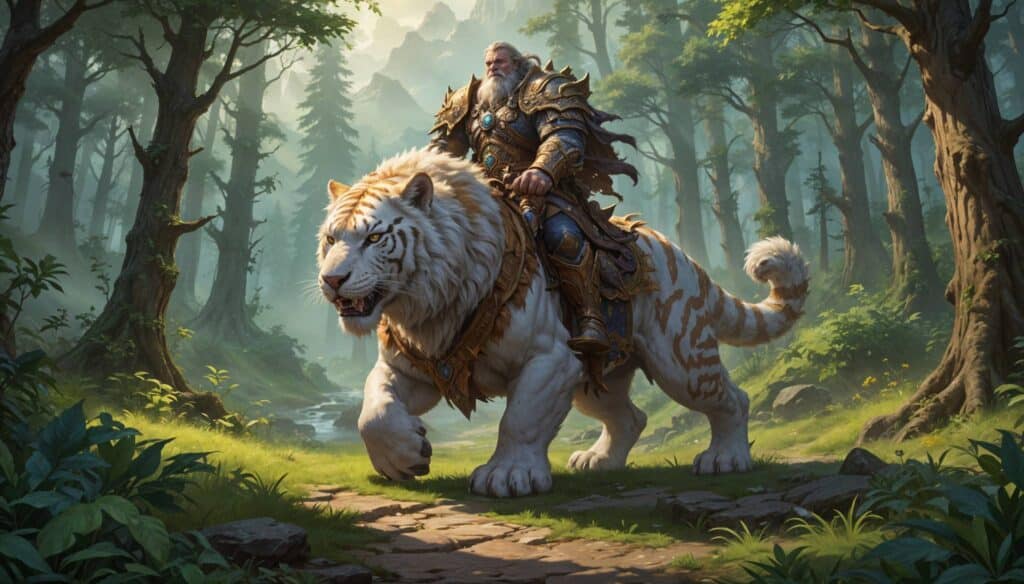 WoW character riding a rare mount in a majestic landscape. 