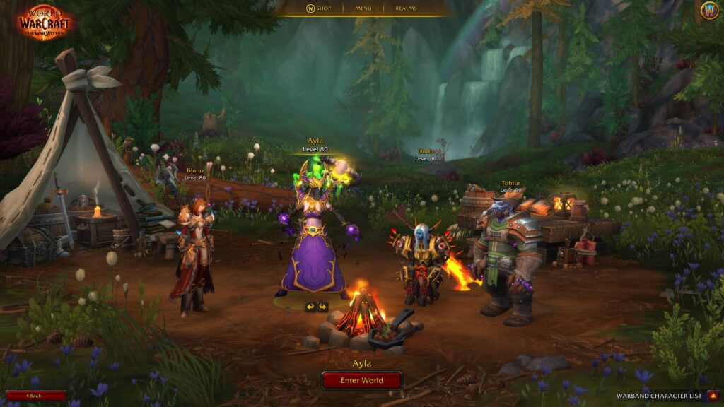 World of Warcraft: The War Within character selection screen - find your ideal World of Warcraft account for sale on sub.gamer-choice.com.