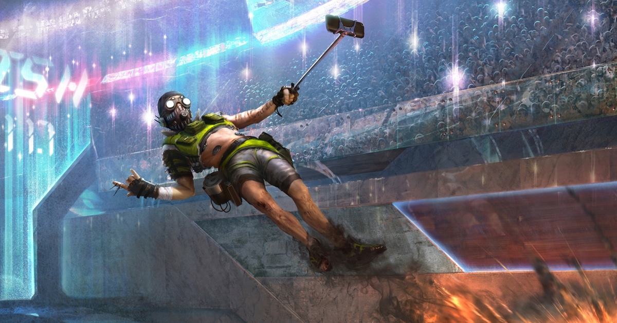 Octane from Apex Legends capturing a selfie in the midst of battle, showcasing the character's adrenaline-fueled personality. Get the most out of your Apex Legends experience with Gamer-Choice.com.