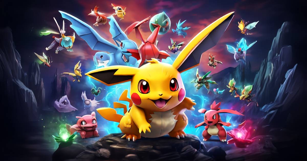 Pikachu leading a group of Pokémon in an epic battle, showcasing the thrill and excitement of owning a high-level Pokémon Go account with powerful Pokémon.
