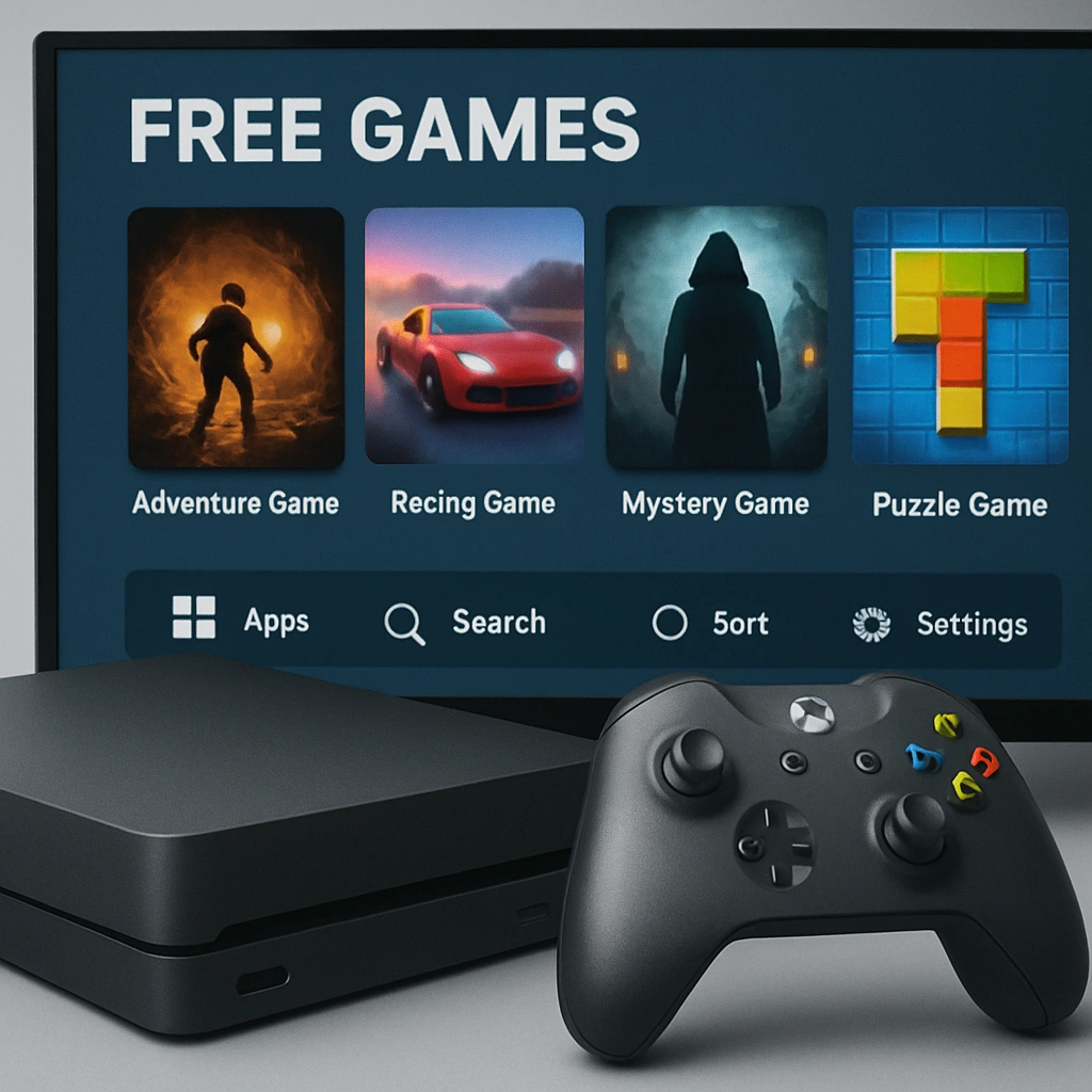 Gaming console with free games interface