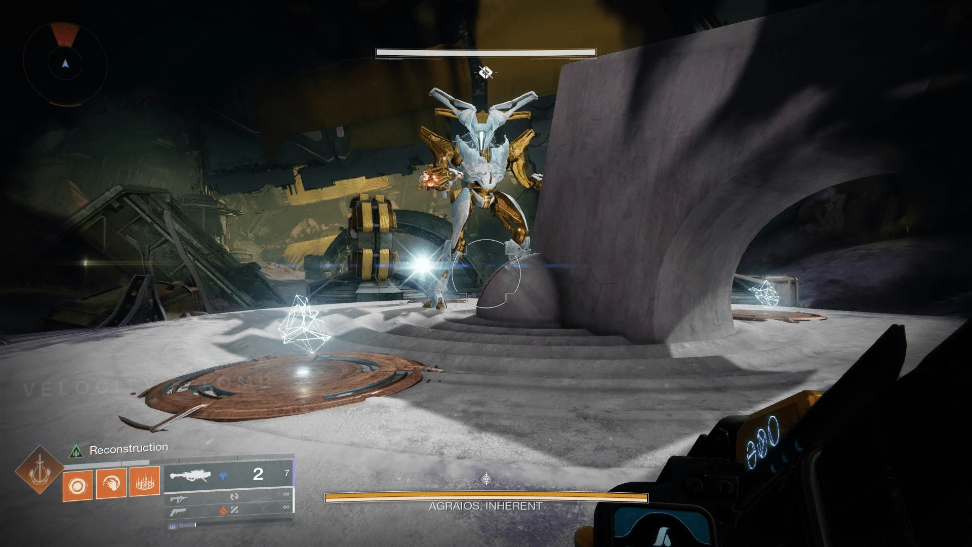 Agraios Inherent encounter in the Desert Perpetual raid featuring portal alignment mechanics