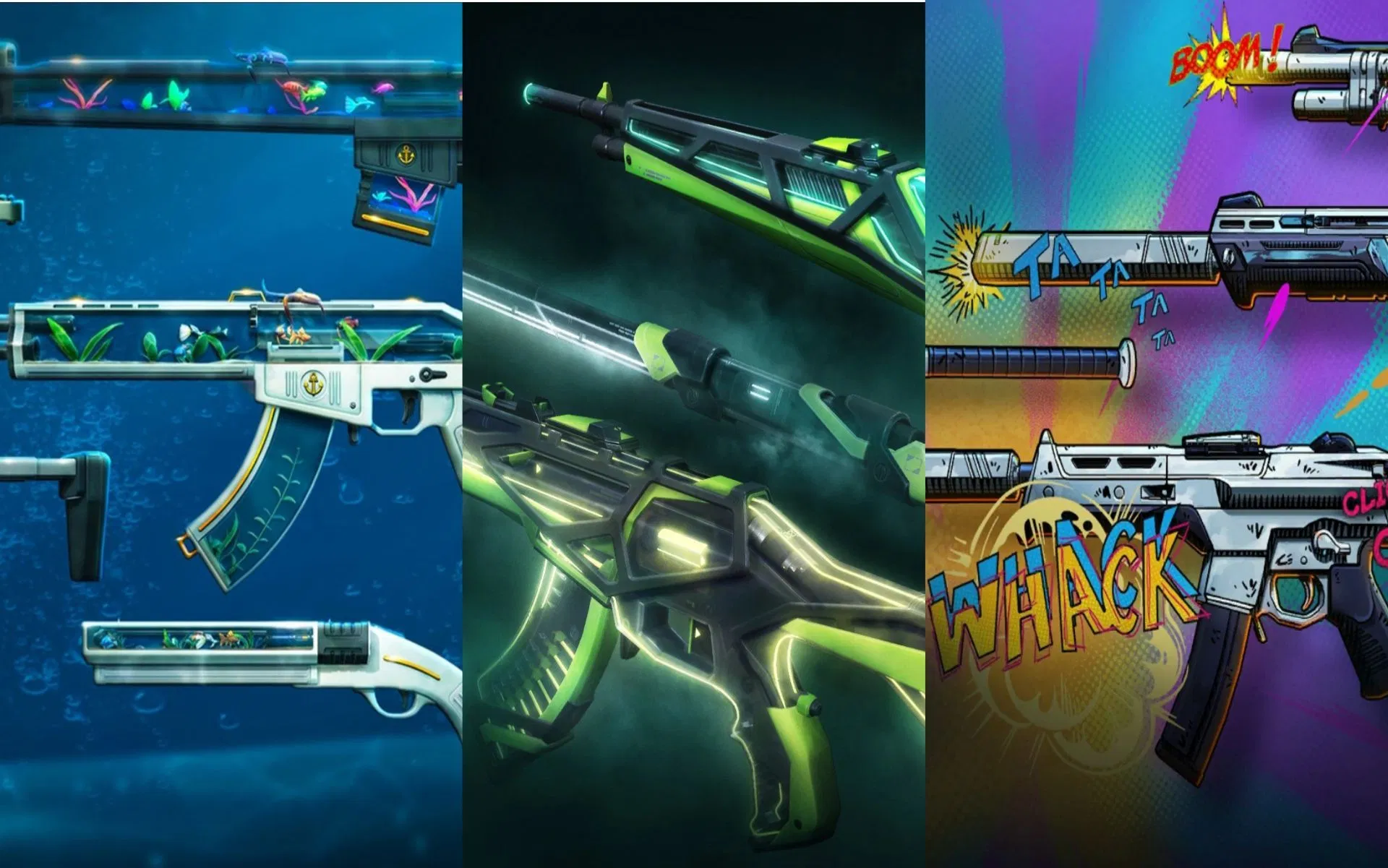 Examples of cosmetic items in games including skins emotes and weapon visuals