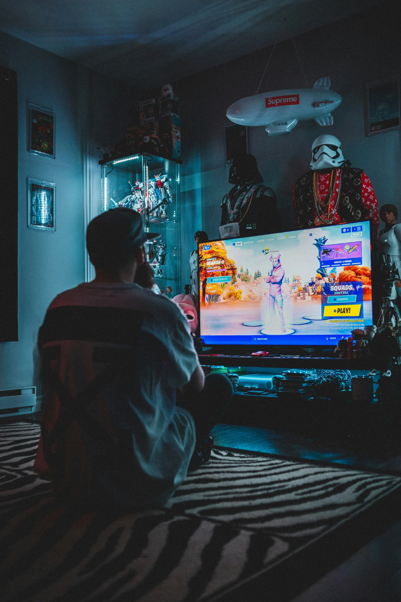 Gamer playing on a console