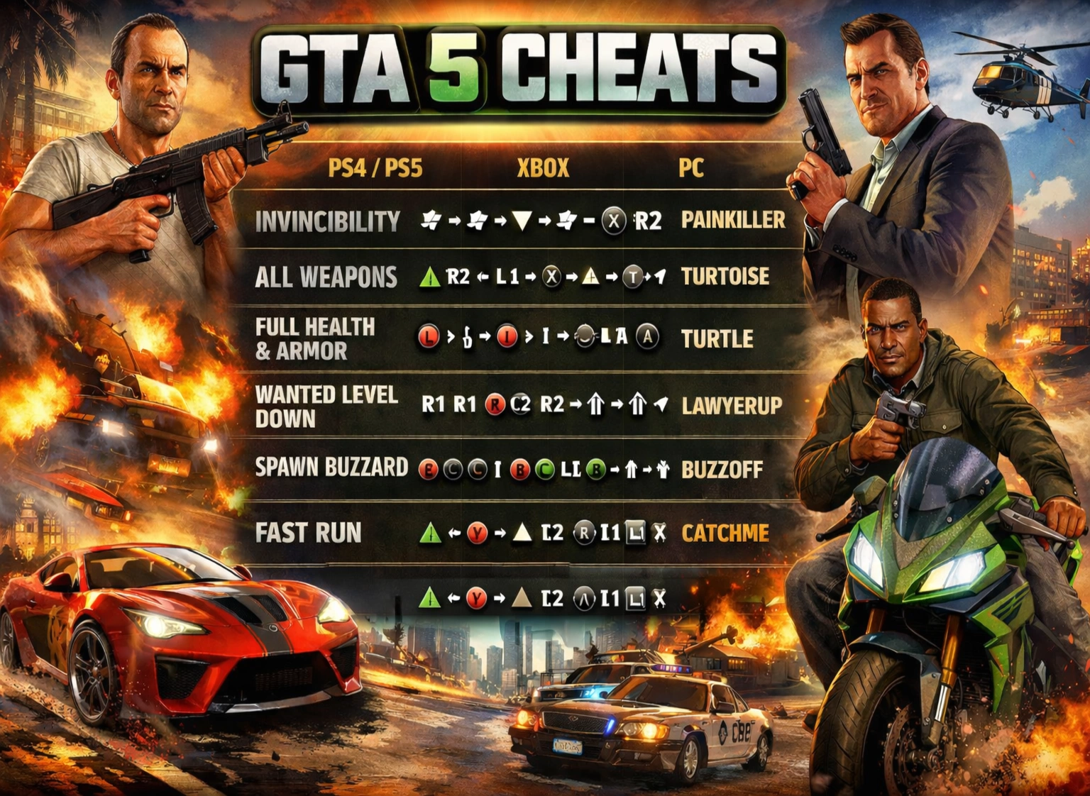 gta 5 cheat codes